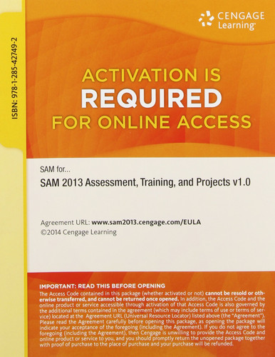 Cover of Sam Assessment, Training, and Projects V1.0 2013 Access Code